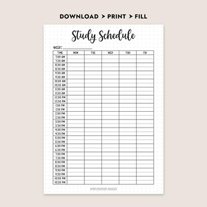 Handwritten Schedule Example Study Schedule Printable Daily Weekly Planner Template A4 A5 Letter ...