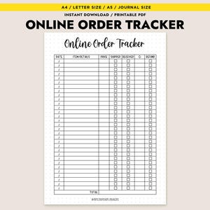 Printable Online Order Tracker A4 Letter A5 Shopping Log Package Tracker PDF