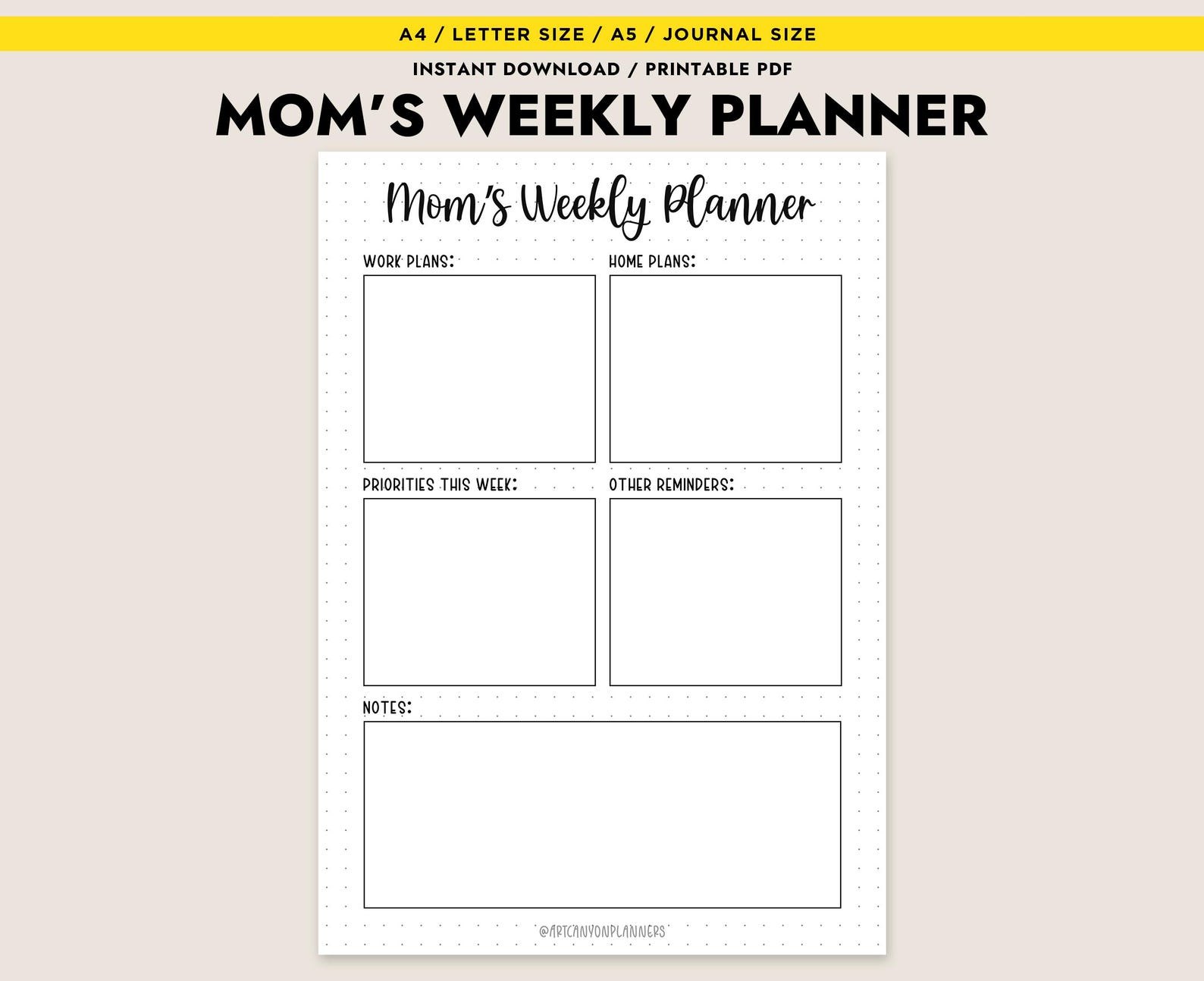 Mom's Weekly Planner Printable A4 A5 Letter Size Journal Instant ...