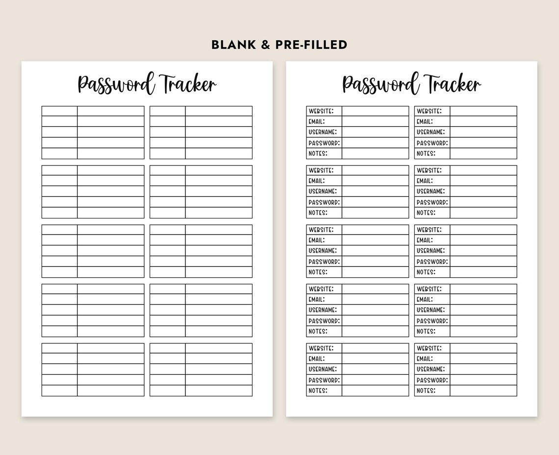 Password Tracker Bundle Printable Journal Page Password Log Password ...
