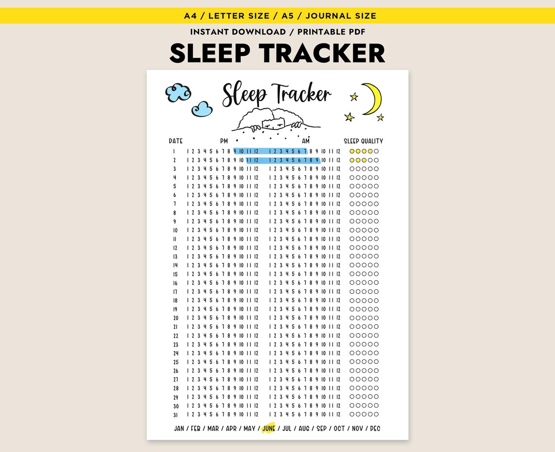 24 Hour Sleep Tracker Printable Monthly Tracker Sleep Log Sleep ...