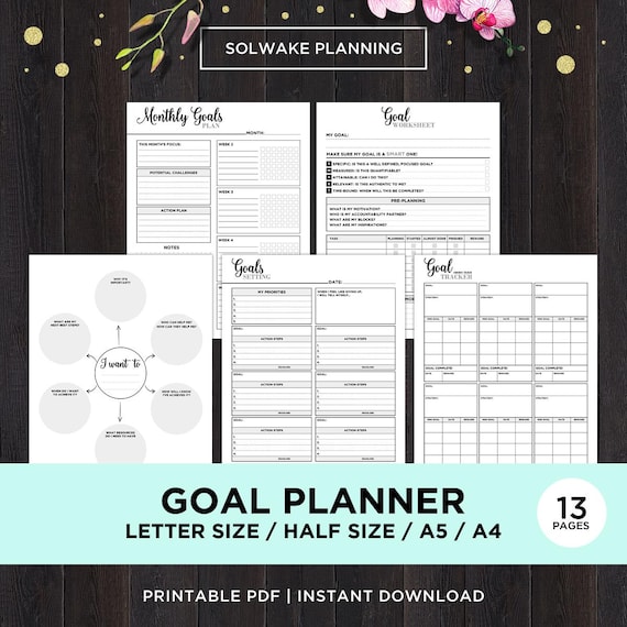 Goal Planner Printable Goal Setting Planner Goal Planner Insert Goal Worksheet Goal Planner Goal Tracker Printable Productivity Inserts