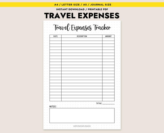 Travel Expenses Tracker Printable PDF Planner Insert Vacation Budget Log Instant Download A4 A5 Letter
