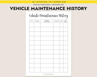 Logboek onderhoudsgeschiedenis voertuig Afdrukbaar onderhoudsdagboek Autoservice-tracker A4, A5-bestand (pdf)