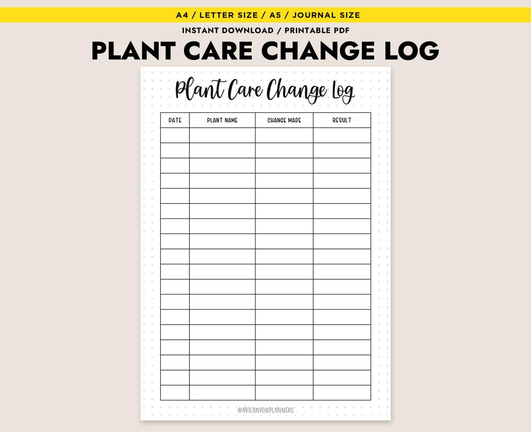 Printable Plant Care Change Log Houseplant Tracker Gardening Journal A4 ...
