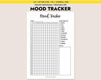Mood Tracker Printable A4 A5 Letter Journal Size Daily Self-Care Mental Health Planner Insert Instant Download PDF