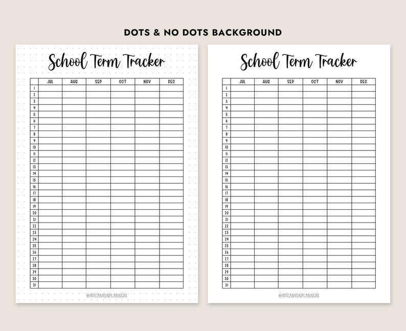 School Term Tracker Printable Student Planner PDF Academic Calendar Log ...