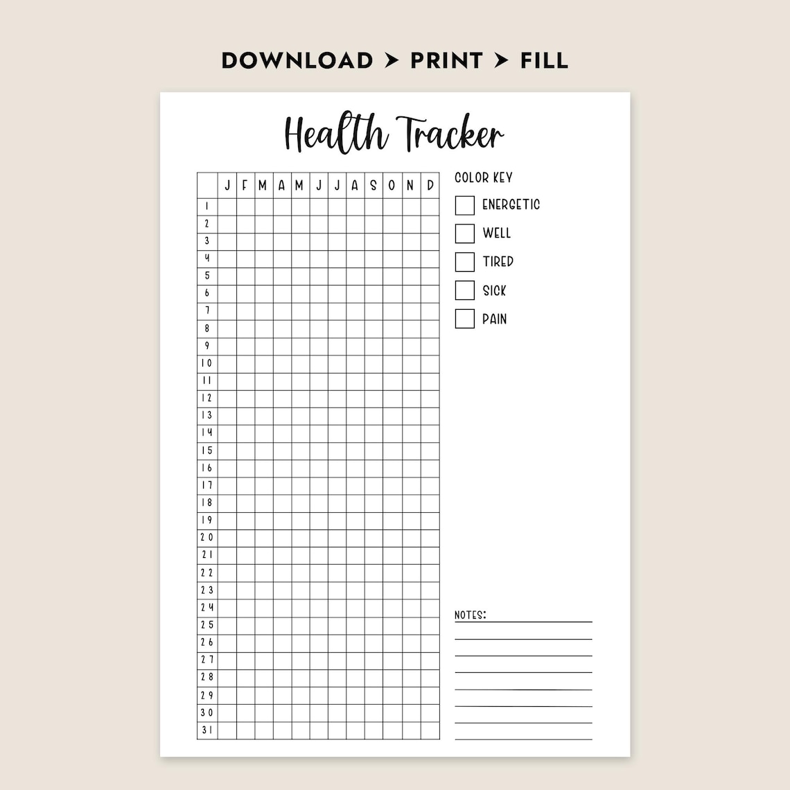 Health Tracker Yearly Printable Journal Page Yearly Tracker Fitness ...