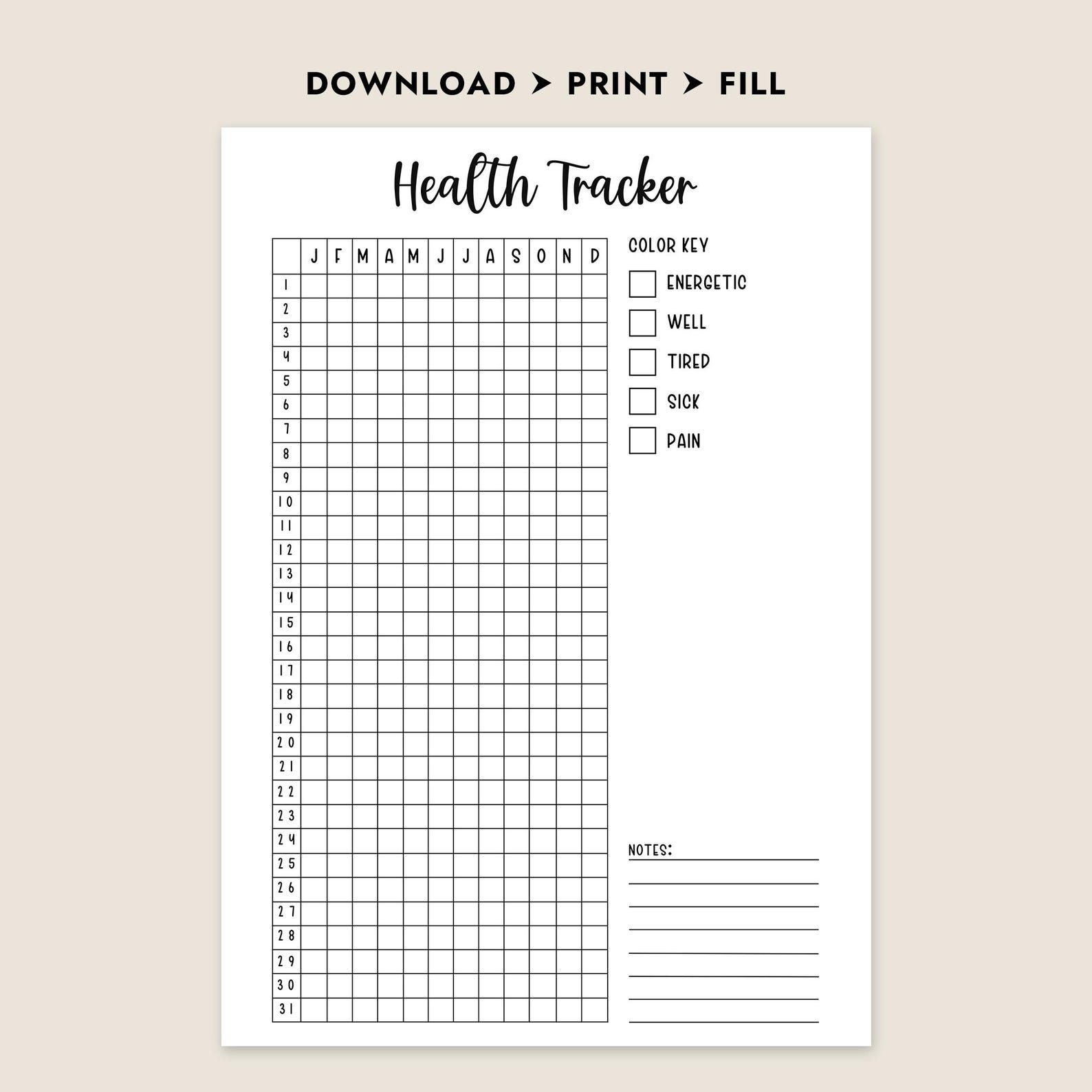 Health Tracker Yearly Printable Journal Page Yearly Tracker Fitness ...