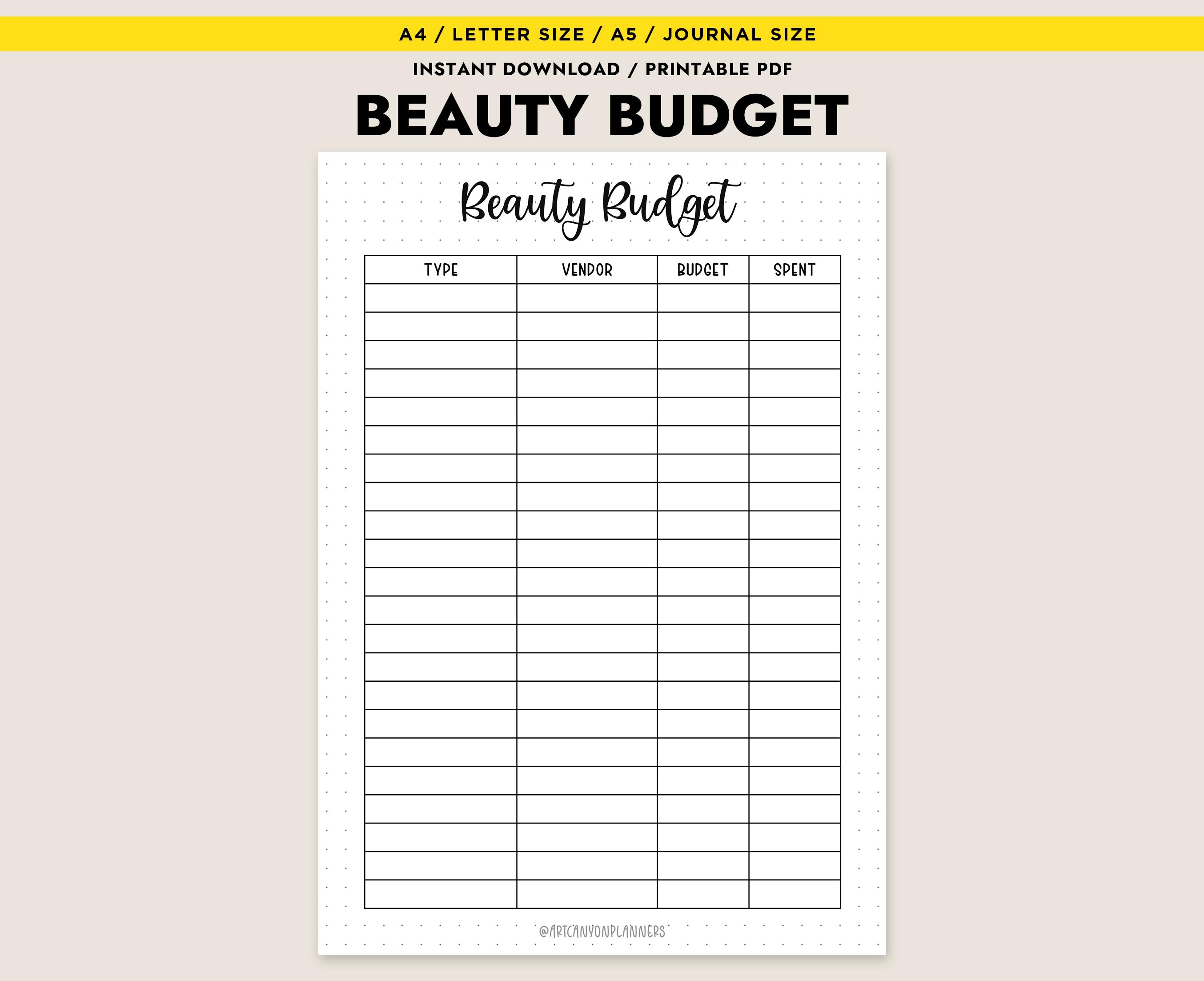 Beauty Budget Planner Printable A4 A5 Letter Size Instant Download ...