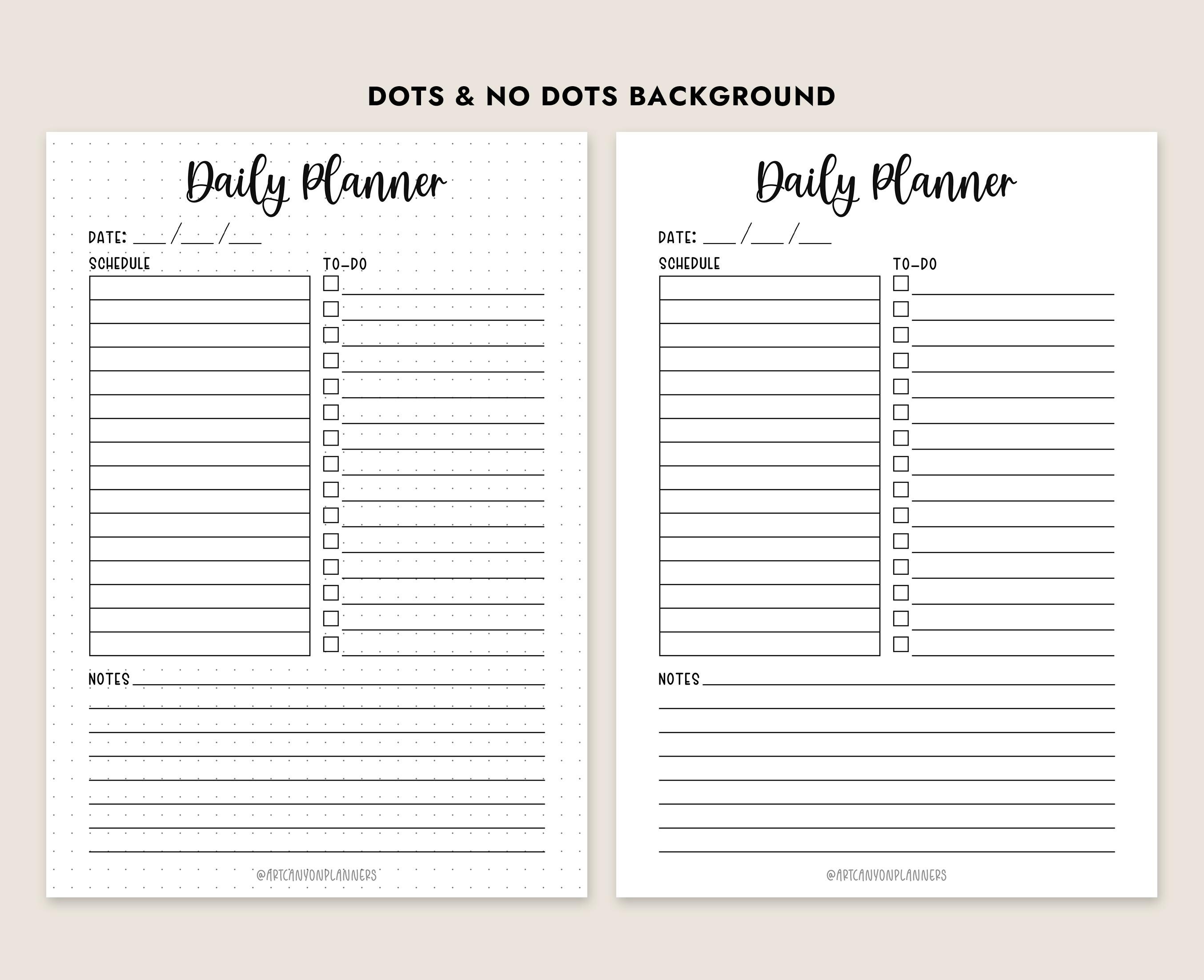 Daily Planner Printable PDF A4 A5 Letter Journal Size Undated Schedule ...