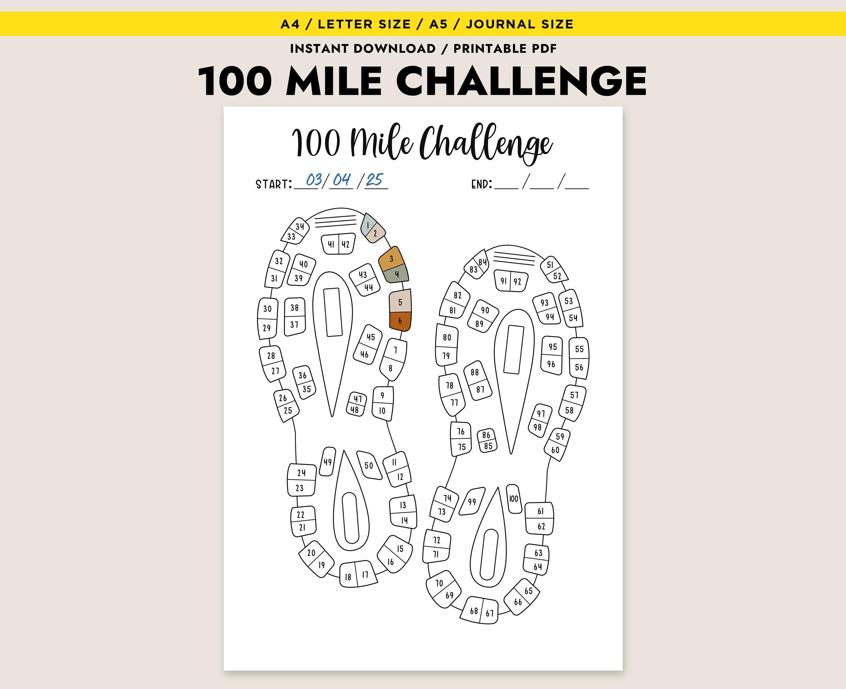 100 Mile Challenge Tracker Digital Printable Fitness Workout Exercises Printable Monthly Planner Journal Page Daily Tracker Health Log
