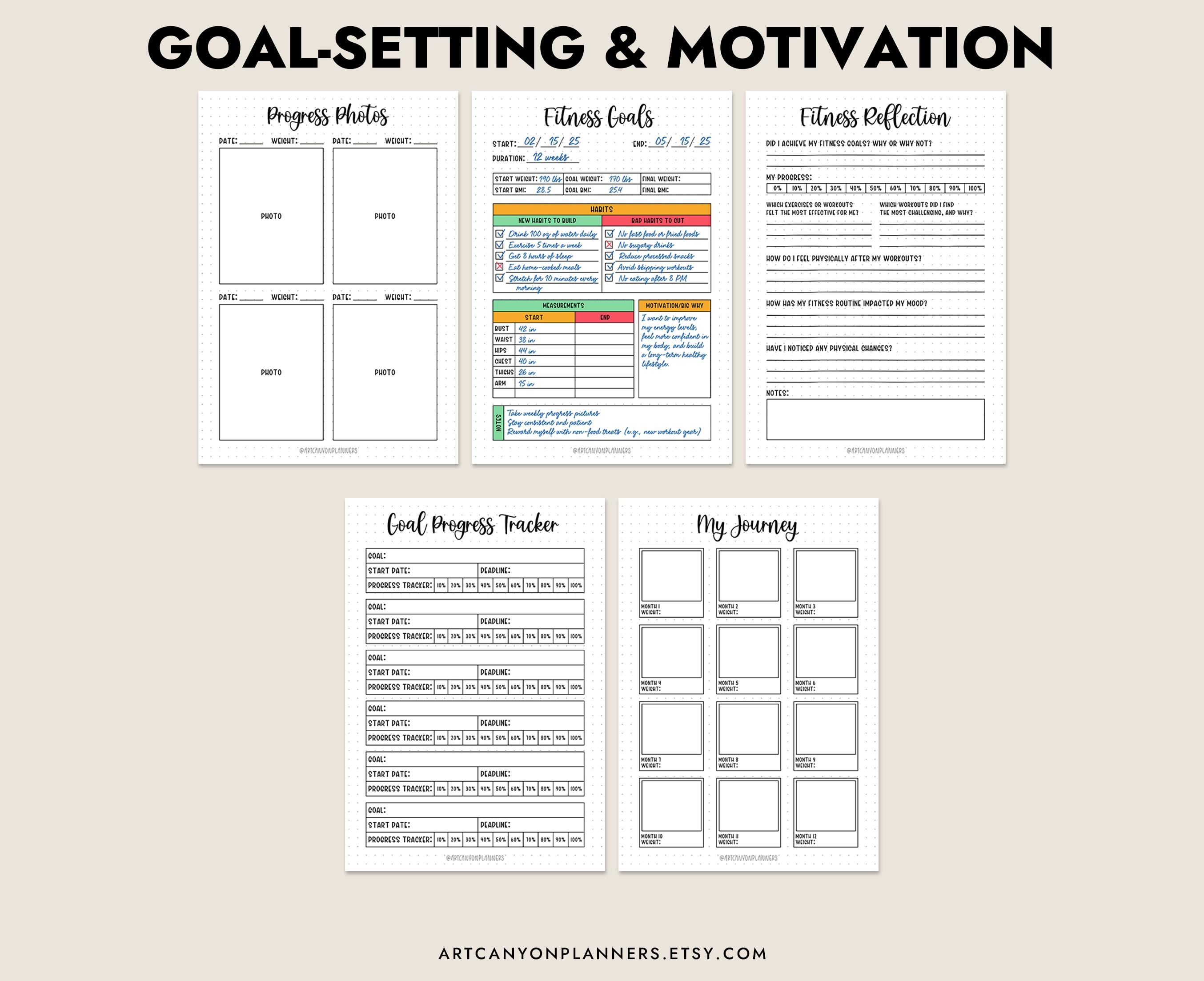 Ultimate Journal Fitness Planner Bundle Printable Tracker Health Nutrition Goals Progress Bullet ...