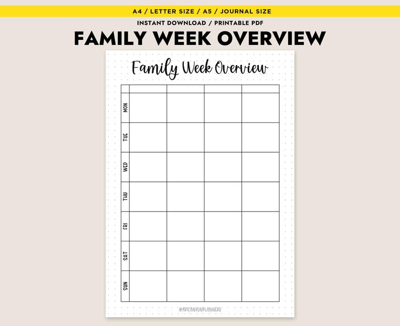 Family Weekly Planner Printable PDF Schedule Organizer Week at A Glance ...