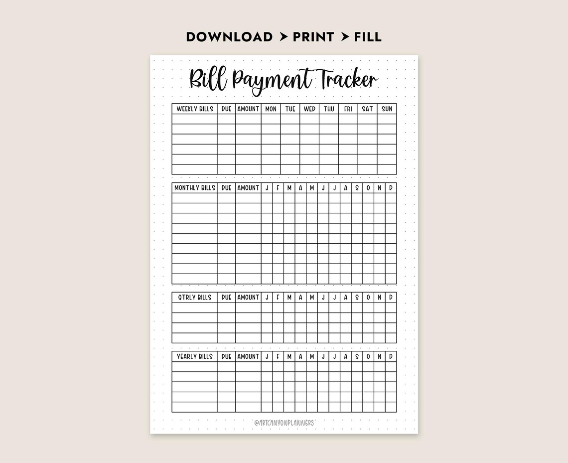 Bill Payment Tracker Printable Budget Planner Finance Organizer A4 A5 ...