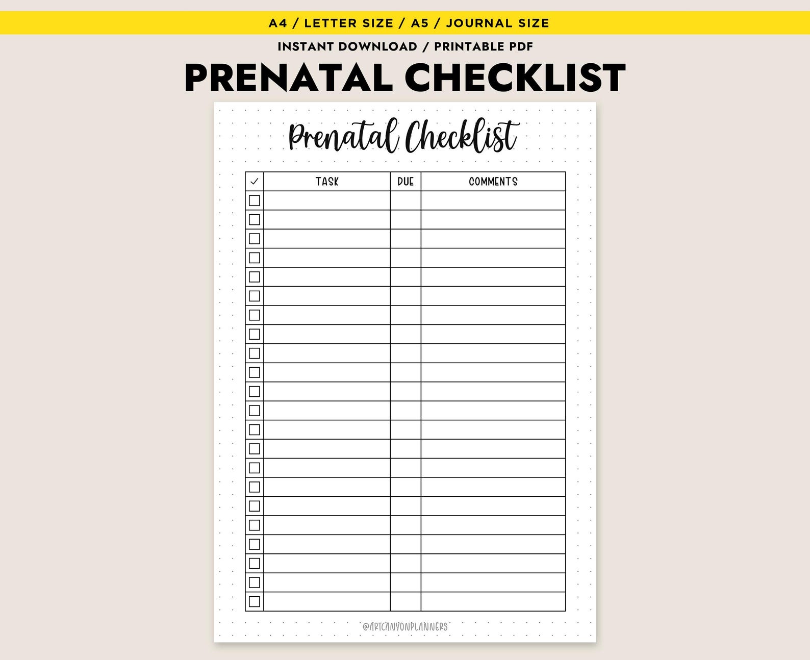 Printable Prenatal Checklist PDF Pregnancy to Do List Pregnancy Tracker ...