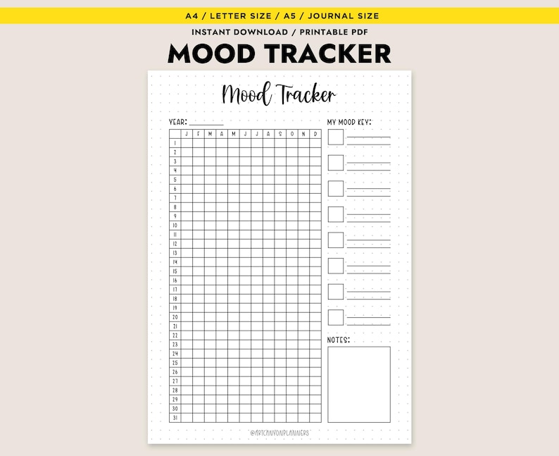 Mood Tracker Printable Yearly Daily Log A4 A5 Letter PDF Instant ...