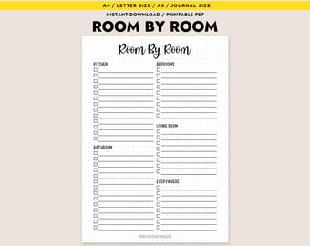 Room By Room Cleaning Checklist Printable House Chores List A4 A5 Letter Journal Size Instant Download