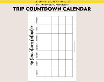 Afdrukbare reisaftelkalender Vakantieplanner invoegen reisdagboek pdf-bestand (A4, A5, Letter-formaat)