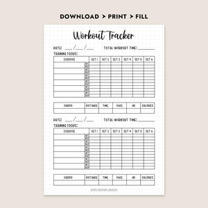 Printable Workout Tracker - Fitness Log Fitness Workout Exercises Printable Monthly Planner Journal Page Daily Tracker Health Log image 2
