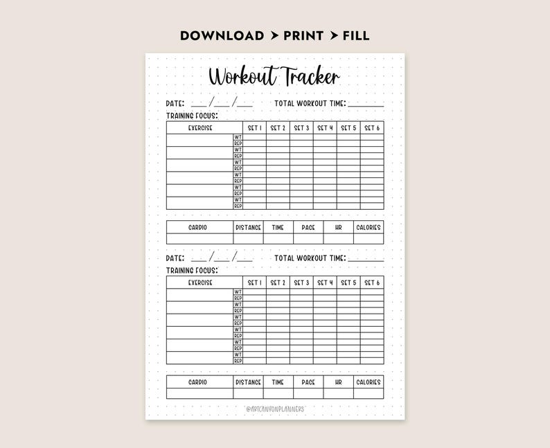 Printable Workout Tracker - Fitness Log Fitness Workout Exercises Printable Monthly Planner Journal Page Daily Tracker Health Log image 2