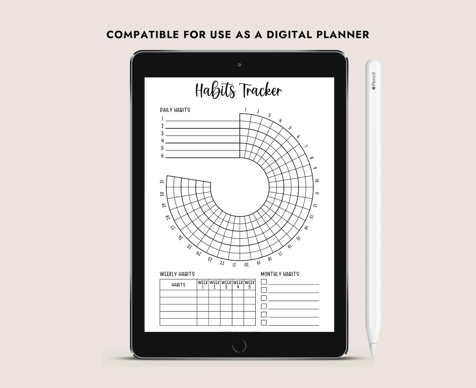 Habits Tracker Printable Monthly Daily Weekly Circle Log A4 A5 Letter ...