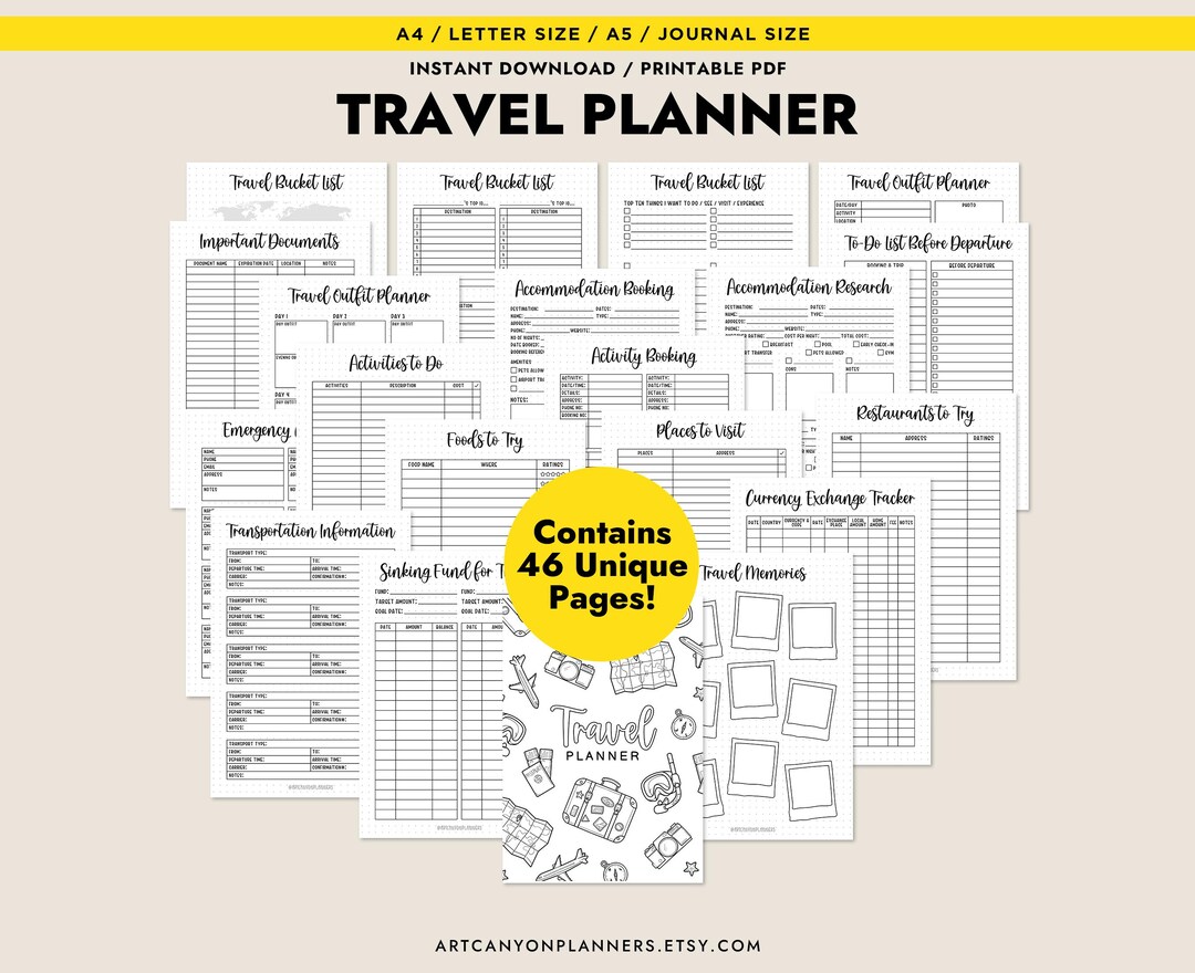 Ultimate Journal Travel Planner Bundle Printable Tracker Vacation Organizer Itinerary Packing ...