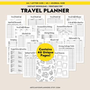 Ultimate Journal Travel Planner Bundle Printable Tracker Vacation Organizer Itinerary Packing List Bullet Journal Packing Budget Tracker