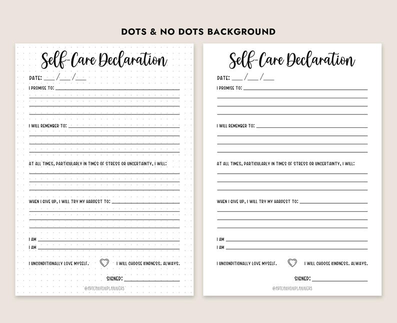 Self Care Declaration Printable Mental Health Journal Insert Self Love ...
