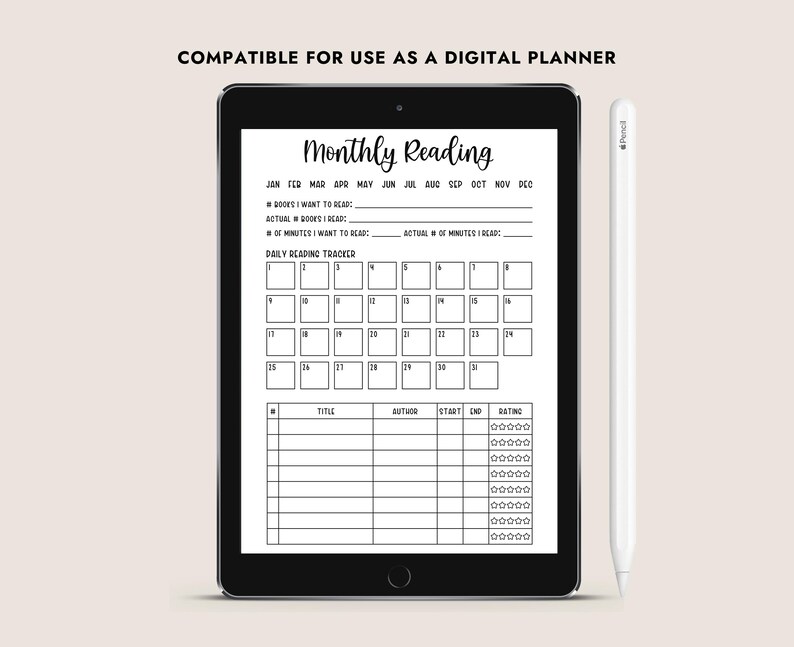 Monthly Reading Log Printable PDF Book Tracker Journal Insert A4 Letter ...