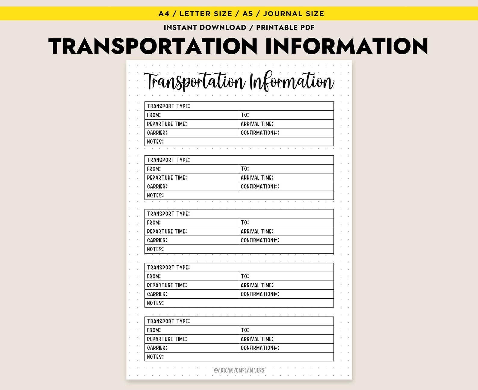 Printable Transportation Information Log Travel Planner Flight Details ...