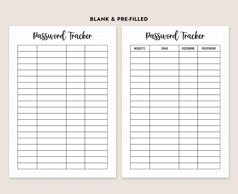Password Tracker Printable Planner Insert Login Keeper A4 A5 Letter ...