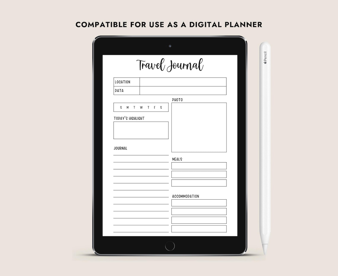 Journal Log Example Printable Travel Journal Daily Log Template Instant Download - Etsy