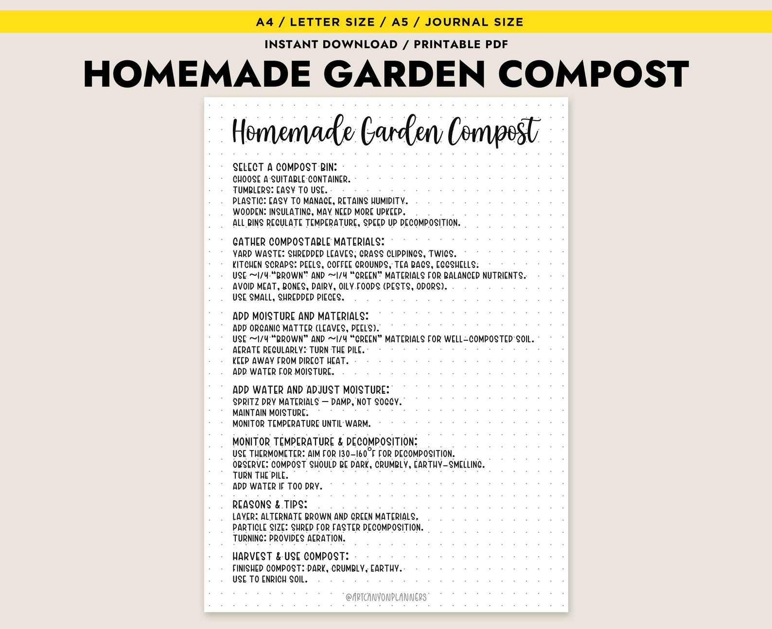 Homemade Garden Compost Guide Printable PDF A4 A5 Letter Easy DIY ...