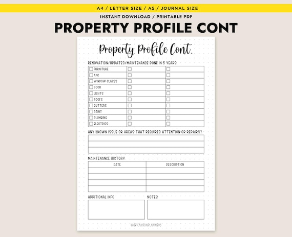 Property Maintenance Log Renovation Tracker Home History Printable Real Estate Planner A4 A5 Letter