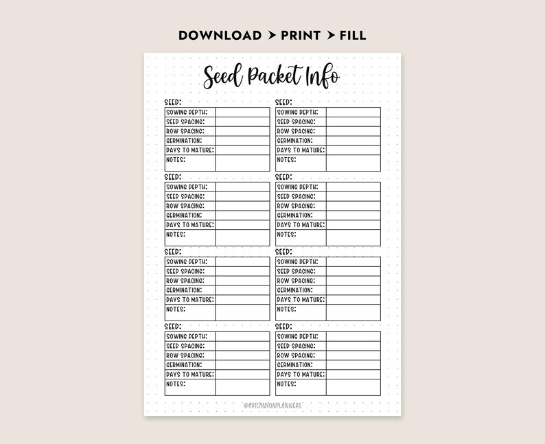 Seed Packet Info Log Printable Garden Planner Tracker Gardening Journal ...