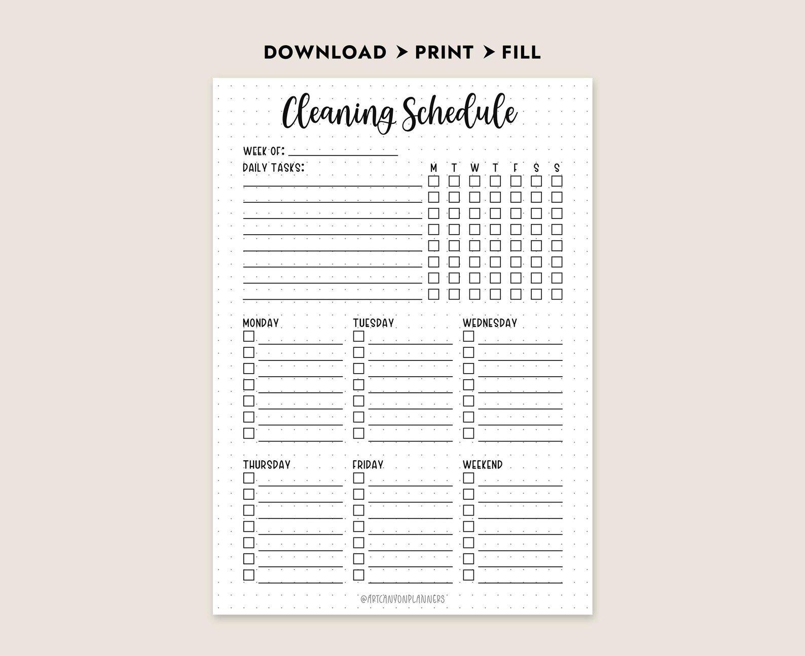 Weekly Cleaning Schedule Printable Chore Chart Planner Insert A4 A5 ...