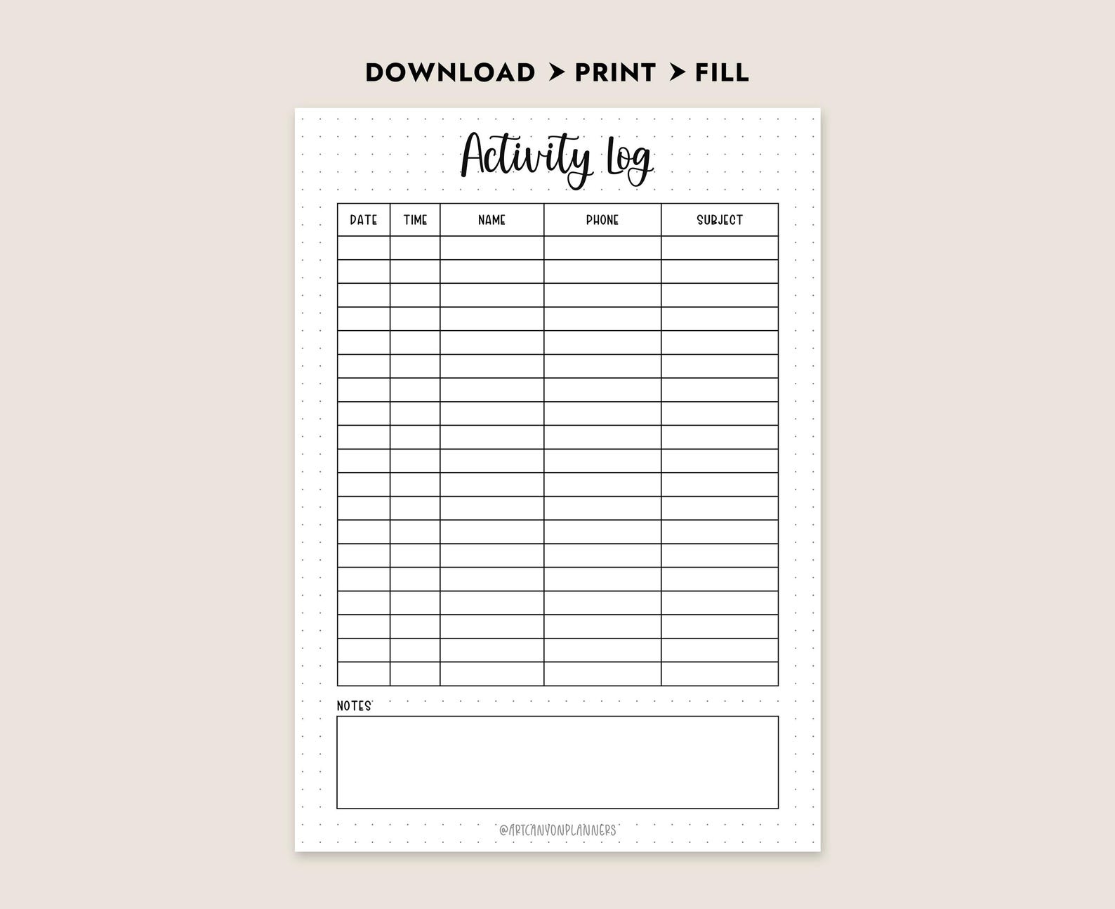 Activity Log Printable PDF A4 Letter A5 Daily Task Tracker Journal for ...