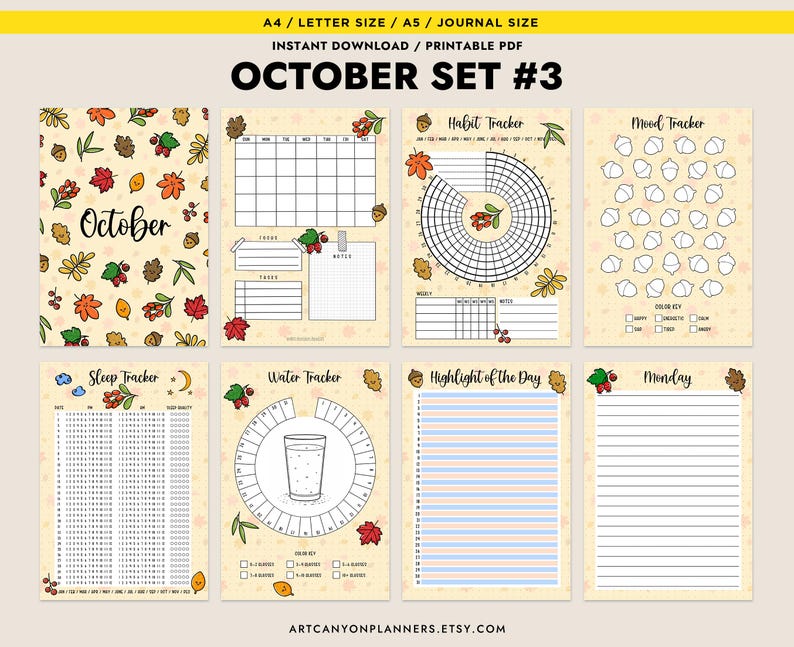 October Title Page Calendar Cover Page Printable Inserts Bullet Journal ...
