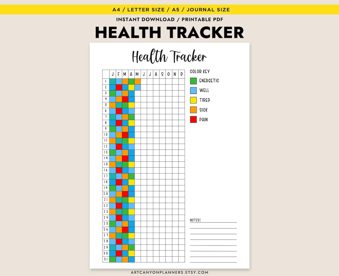 Health Tracker Yearly Printable Journal Page Yearly Tracker Fitness ...