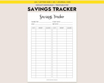 Savings Tracker Printable A4 Letter A5 Journal Savings Goal Planner Digital Budget Insert Financial Planner Instant Download