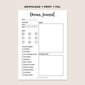 Dream Journal Printable Template Sleep Tracker Log A4 A5 Letter PDF ...