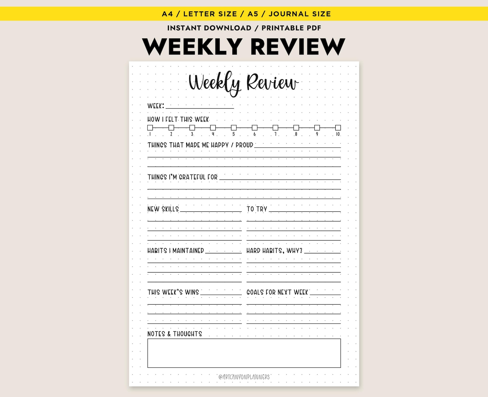 Weekly Review Printable PDF Instant Download A4 Letter A5 Journal ...