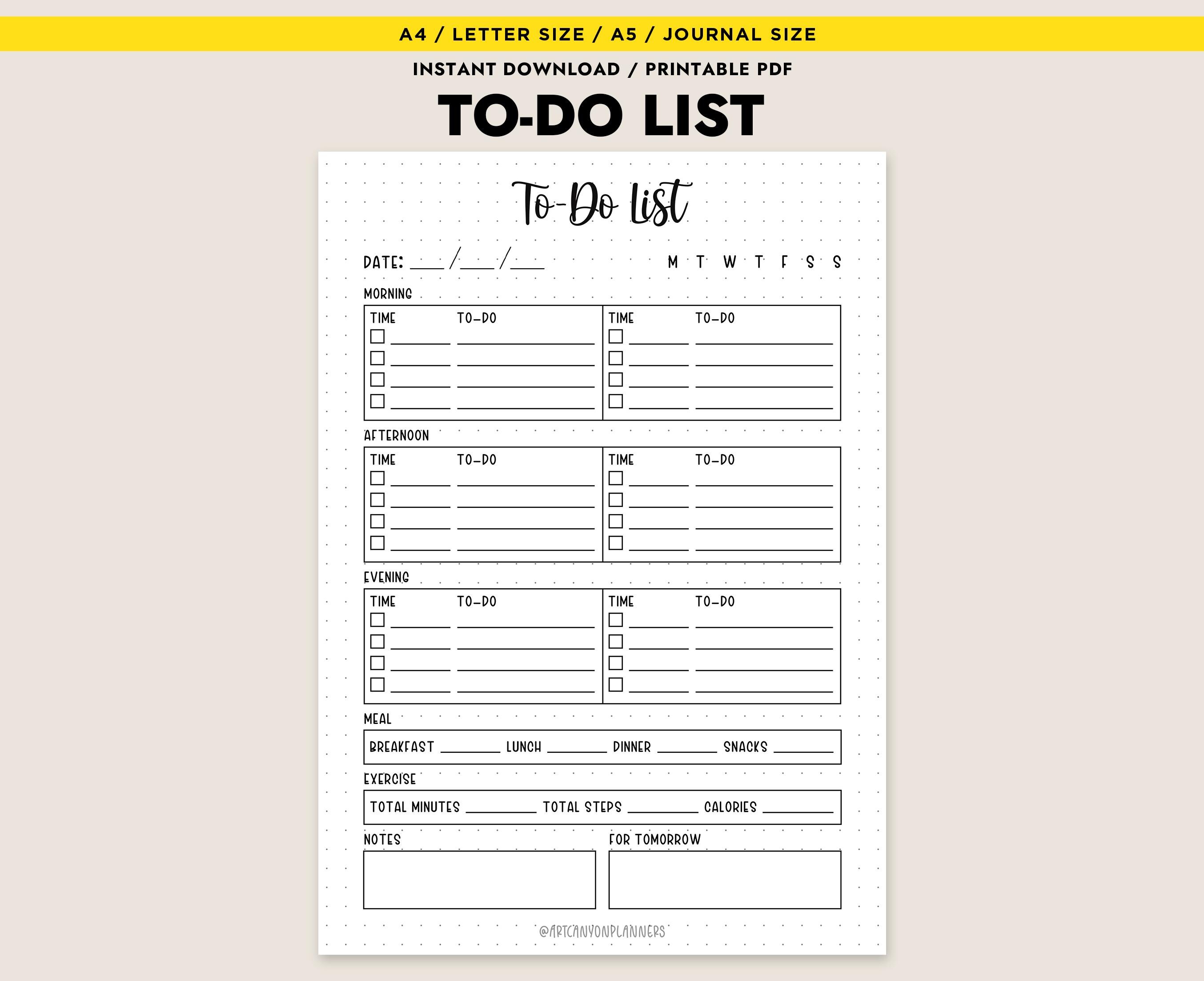 Daily to Do List Planner Printable A4 A5 Letter Journal PDF Instant ...