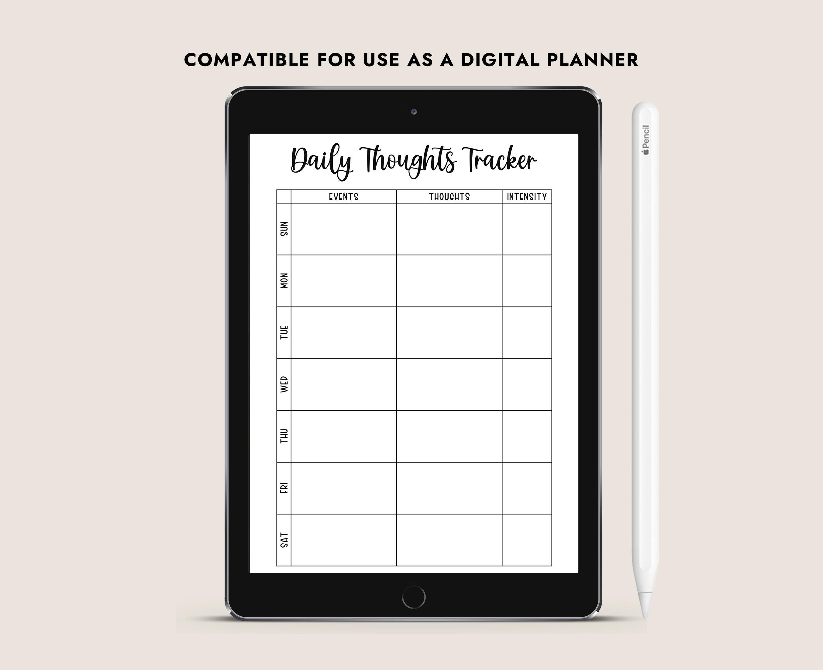 Daily Thoughts Tracker Printable Weekly Log CBT Journal Page A4 A5 ...