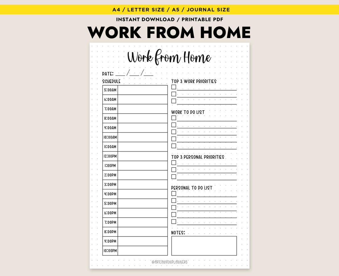 Work From Home Planner Printable Daily Schedule WFH to Do List ...