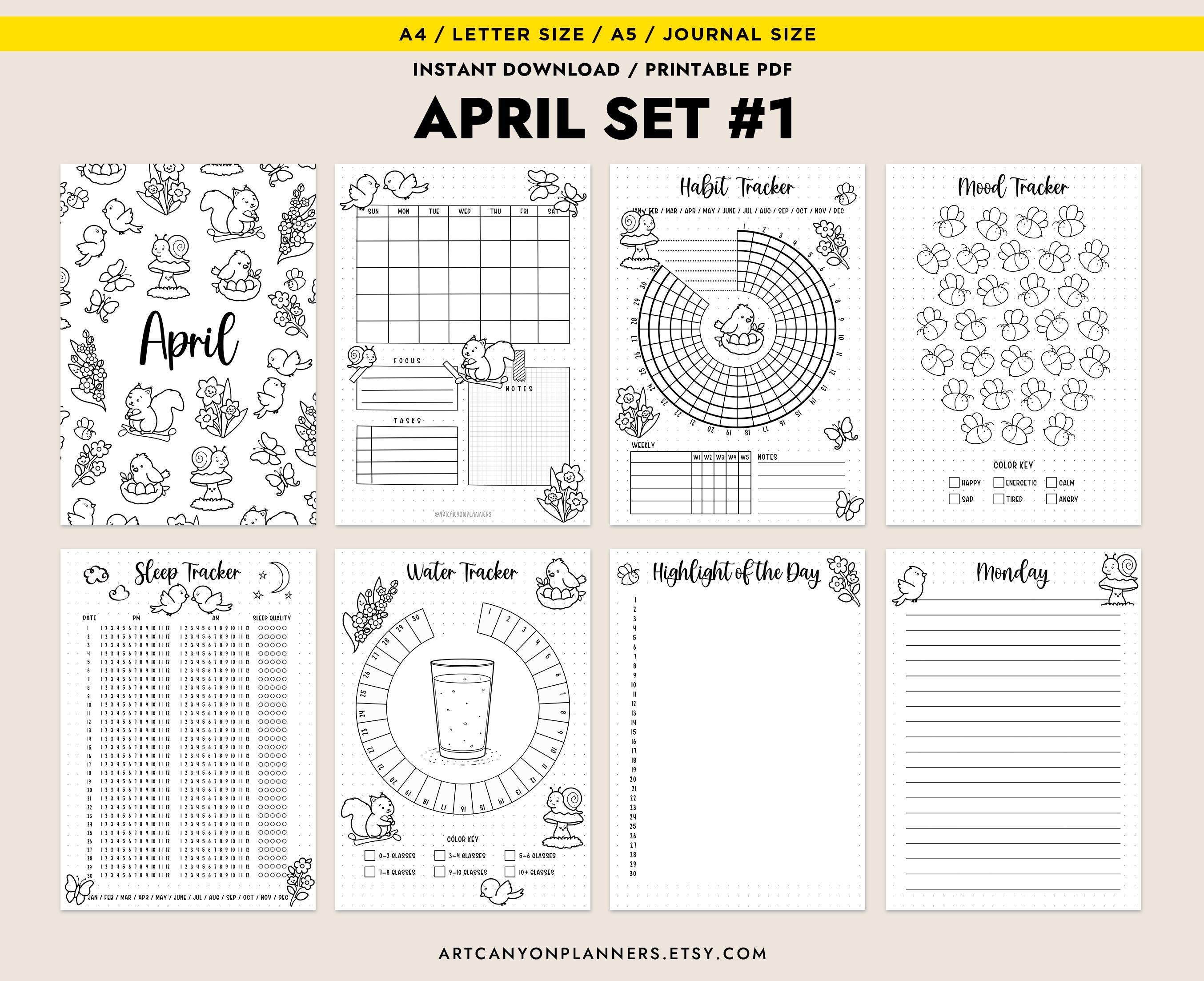 April Planner Calendar Cover Title Page Printable Inserts Bullet ...