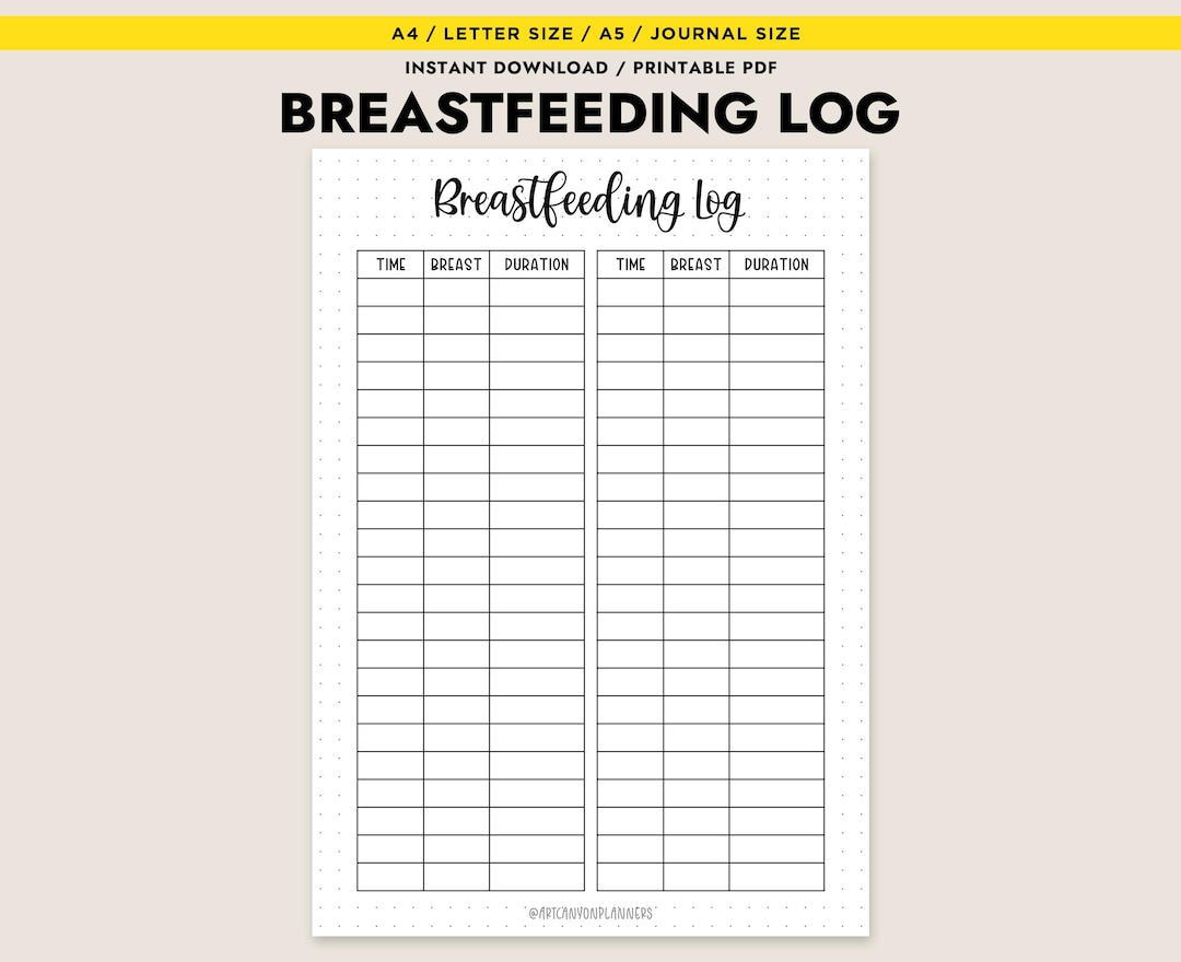 Printable Breastfeeding Log Baby Feeding Tracker PDF Newborn Nursing ...