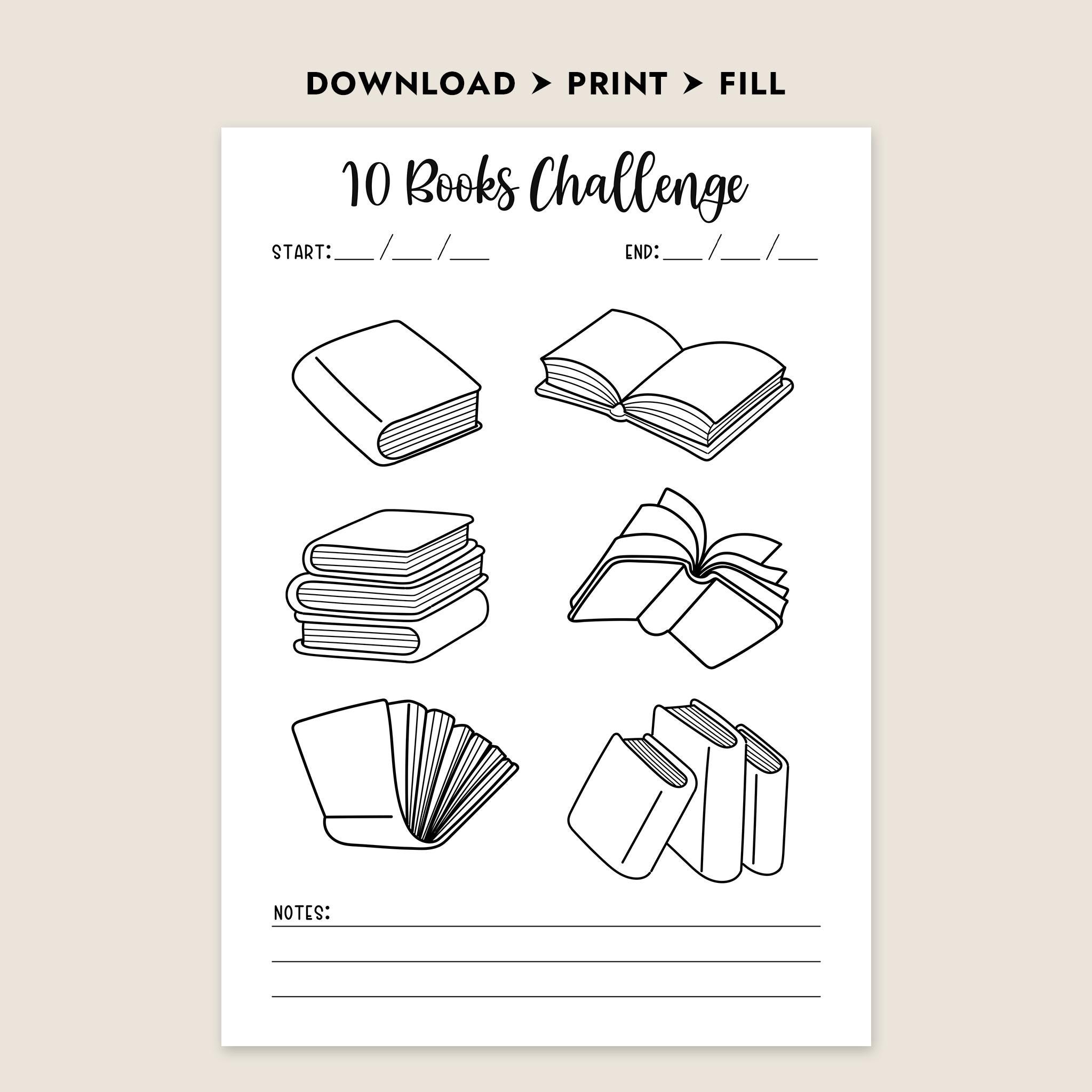 10 Books Challenge Reading Tracker Printable Journal Page Planner Book ...