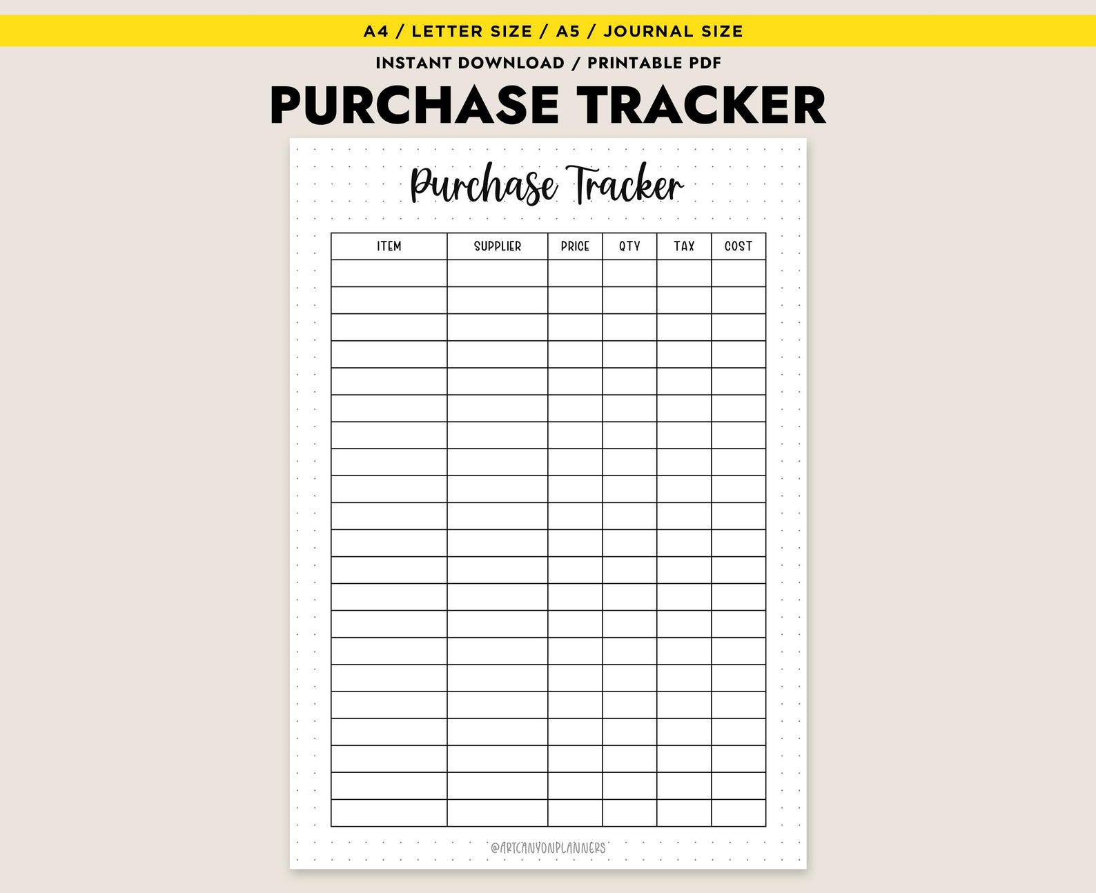 Purchase Tracker Form.pdf Purchase Tracker Printable A4 Letter A5 Journal Size Instant Download ...